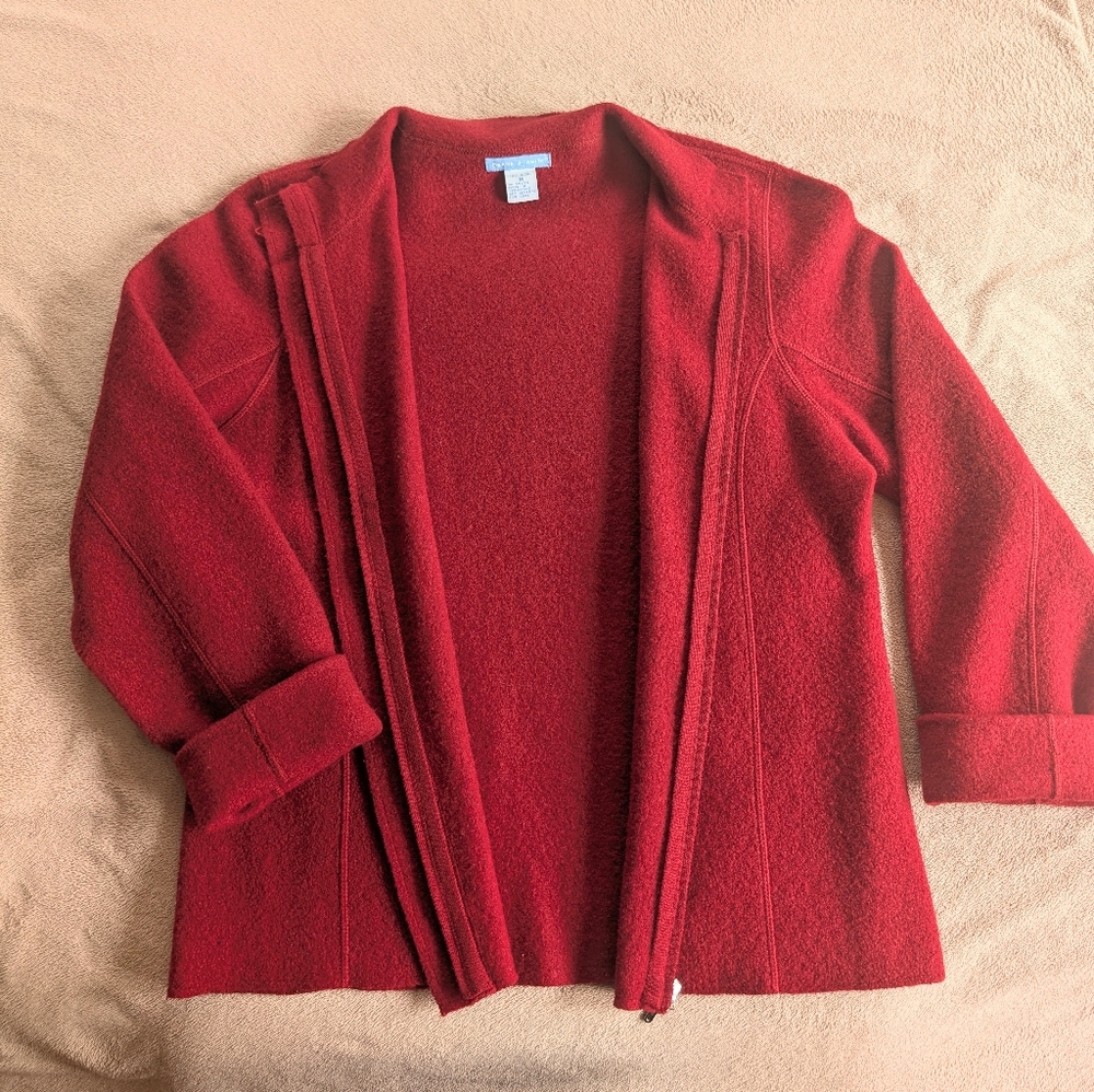 100% Wool Red Zippered Sweater, Size Medium